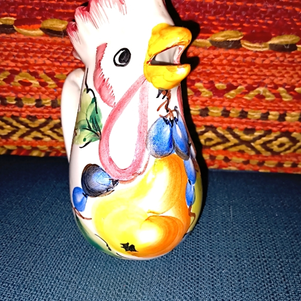 Vibrant Rooster Ceramic Pitcher Italy.